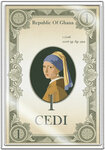 Monnaie GIRL WITH A PEARL EARRING Feuille Argent 1 Cedi Ghana 2026 (PRÉCOMMANDE)
