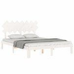 vidaXL Cadre de lit avec tête de lit blanc King Size bois massif