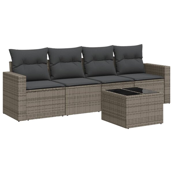 vidaXL Salon de jardin 5 Pièces avec coussins gris résine tressée