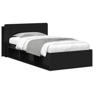 vidaXL Cadre de lit avec rangement Noir 100 x 200 cm Bois d'ingénierie