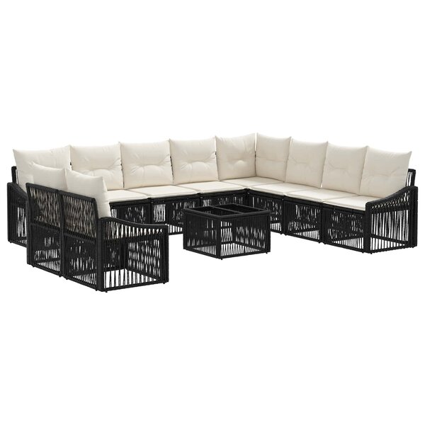 vidaXL Ensemble de canapé de jardin 11 Pièces Noir polyrotin