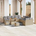 Ensemble de canapés de jardin 13 pièces avec coussins beige poly rattan acacia