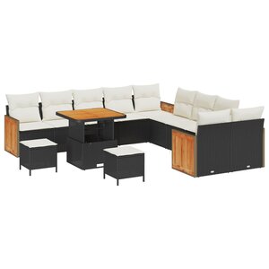 vidaXL Ensemble de canapé de jardin avec coussin 13 Pièces Noir et Crème