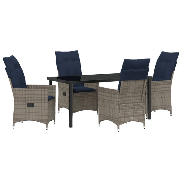 Ensemble de salle à manger de jardin vidaXL de 5 pièces avec coussins gris en poly rotin