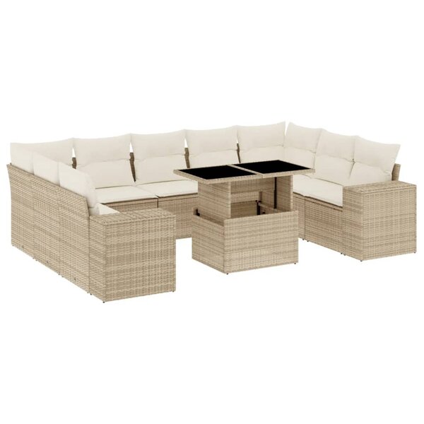 vidaXL Salon de jardin avec coussins 10 Pièces beige résine tressée