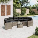 vidaXL Canapé de jardin table coussins demi-rond gris résine tressée