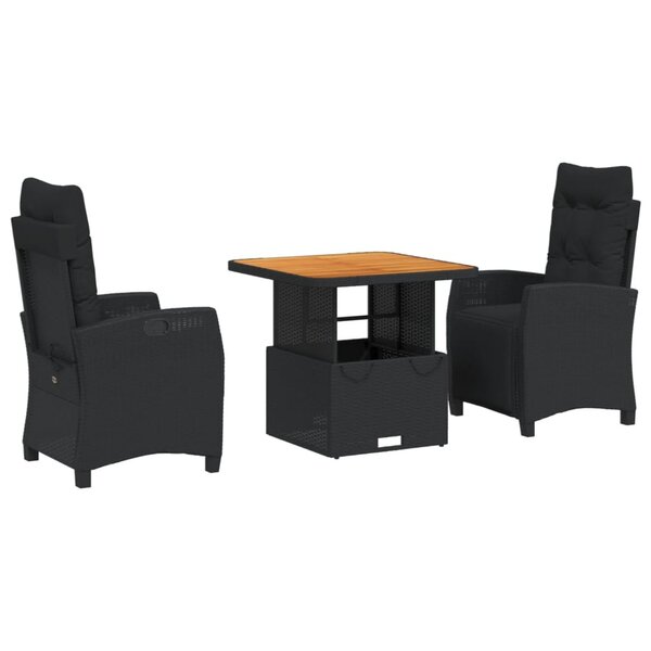vidaXL Ensemble à manger de jardin avec coussins 3 Pièces Noir