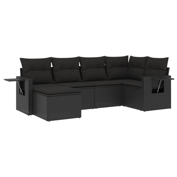 vidaXL Salon de jardin 6 Pièces avec coussins noir résine tressée
