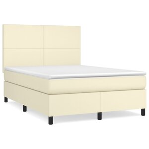 vidaXL Sommier à lattes de lit avec matelas Crème 140x200cm Similicuir
