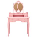vidaXL Coiffeuse avec tabouret et miroir pliable en 3 Rose