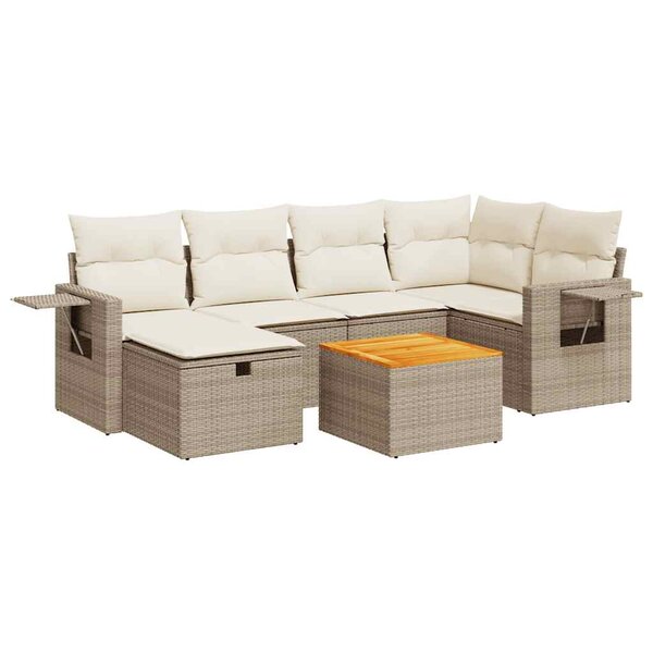 vidaXL Salon de jardin avec coussins 7 Pièces beige résine tressée