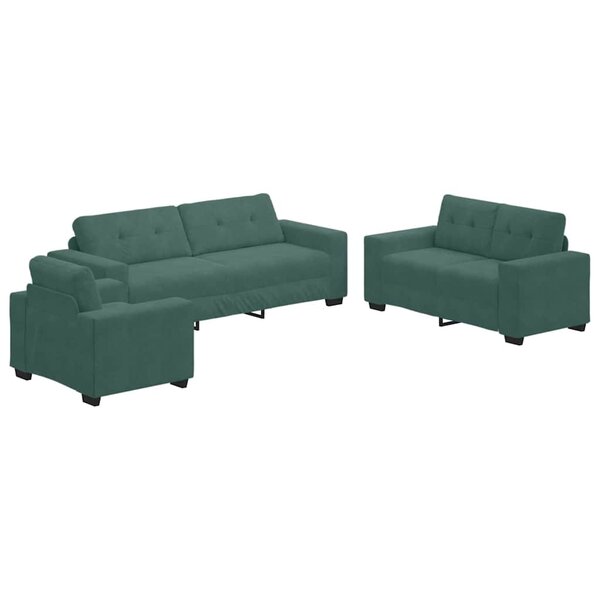 vidaXL Ensemble de Canapés 3 Pièces Vert foncé 221 x 80 x 80 cm Velours