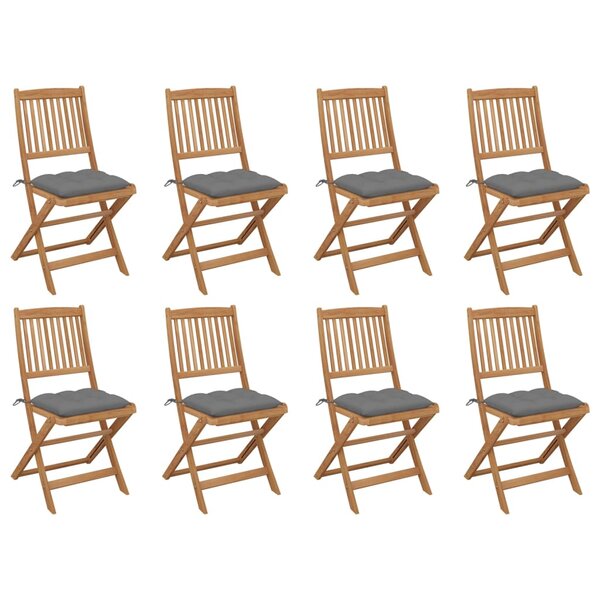 vidaXL Chaises pliables d'extérieur et coussins lot de 8 Bois d'acacia