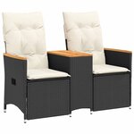 vidaXL Canapé de jardin inclinable 2 places avec table noir poly rotin