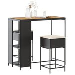 vidaXL Ensemble de bar de jardin 3 Pièces avec coussins noir poly rotin
