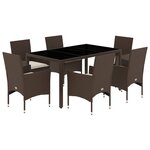 vidaXL Ensemble à manger de jardin et coussins 7Pièces marron rotin verre