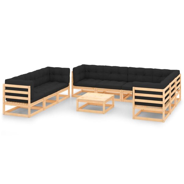 Salon de jardin meuble d'extérieur ensemble de mobilier 10 pièces avec coussins bois de pin massif 02_0015000
