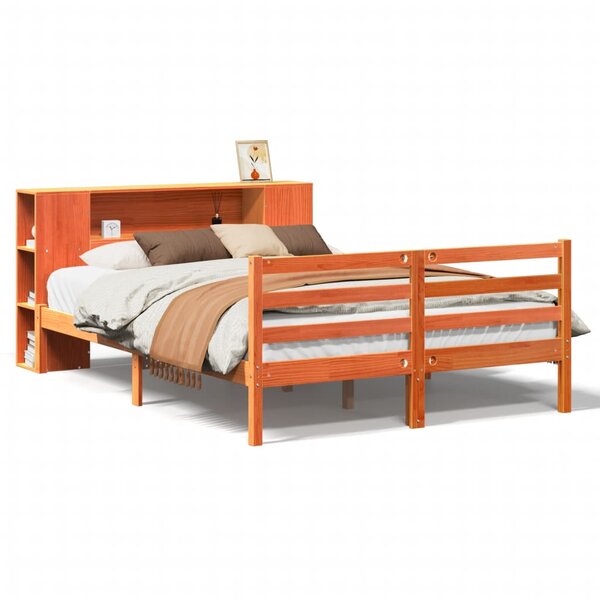 vidaXL Lit bibliothèque sans matelas cire marron 135x190 cm pin massif