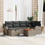 vidaXL Ensemble de Canapés de Jardin 7 Pièces avec Coussins Gris Poly Rattan