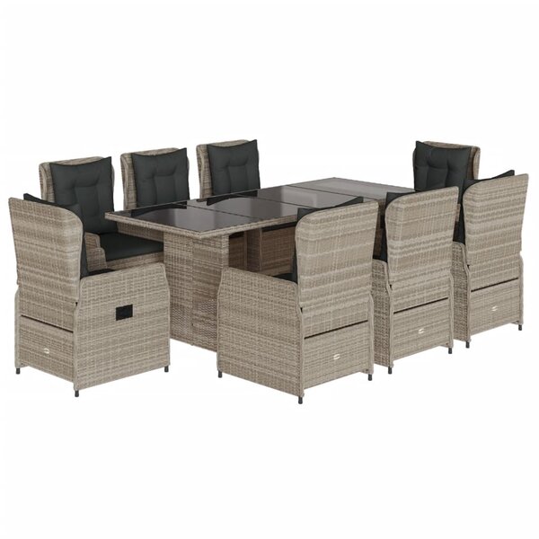 vidaXL Ensemble à manger de jardin et coussins 9 Pièces gris clair rotin