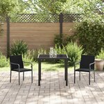 Ensemble de salle à manger de jardin 3 pièces avec coussins en rotin noir