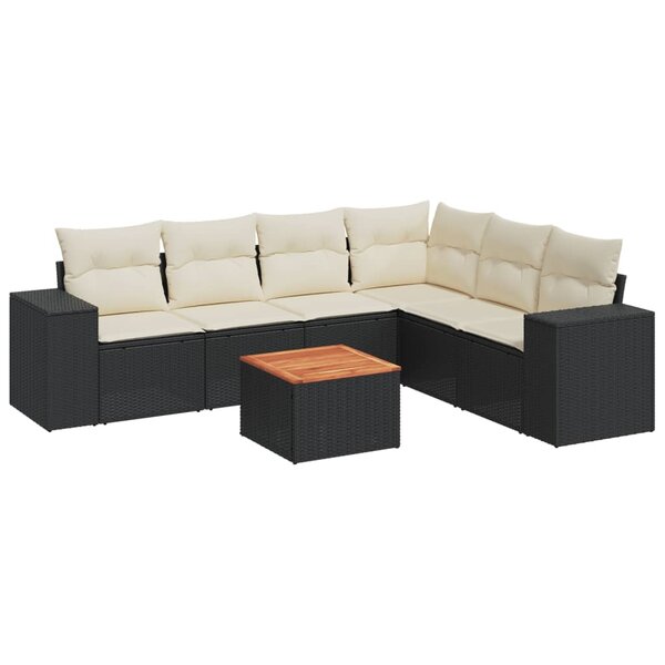 vidaXL Salon de jardin 7 Pièces avec coussins noir résine tressée