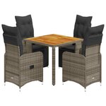 vidaXL Ensemble de bistro de jardin 5 Pièces coussins gris poly rotin