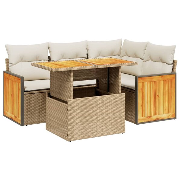 vidaXL Salon de jardin avec coussins 5 Pièces beige résine tressée