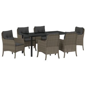 vidaXL Ensemble de salle à manger de jardin 7 pièces avec coussins Gris Poly Rattan