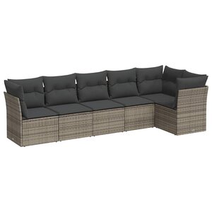 vidaXL Salon de jardin 6 Pièces avec coussins gris résine tressée
