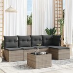 vidaXL Salon de jardin 6 Pièces avec coussins gris résine tressée
