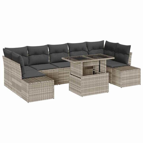 vidaXL Ensemble de Canapés avec coussin 8 Pièces Gris clair polyrotin