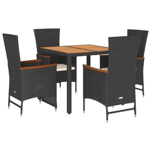 vidaXL Ensemble à manger de jardin coussins 5Pièces Noir Résine tressée
