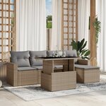 vidaXL Salon de jardin avec coussins 6 Pièces beige résine tressée