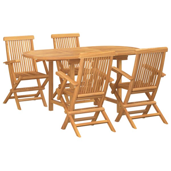 Ensemble de salle à manger de jardin 5 pièces en bois massif de teck