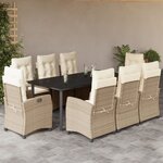 vidaXL Ensemble à manger de jardin et coussins 9 Pièces beige Poly rotin