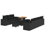 Ensemble de Canapés de Jardin 10 Pièces avec Coussins Noir Poly Rattan Acacia