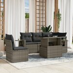 vidaXL Salon de jardin 6 Pièces avec coussins gris résine tressée