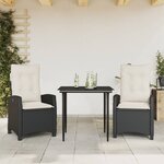 vidaXL Ensemble à manger de jardin avec coussins 3 Pièces Noir