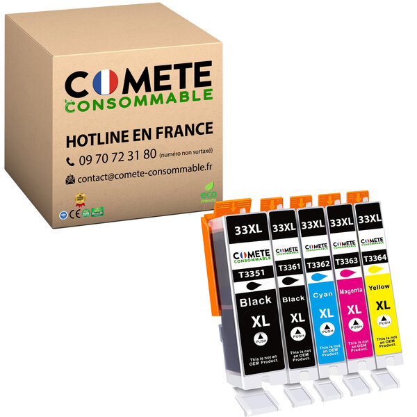 Cartouche 33XL Pack de 5 Compatibles Comete, Entreprise Française