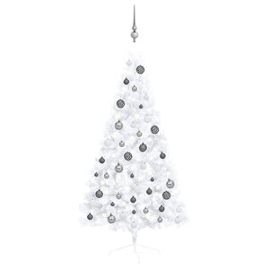 vidaXL Demi-arbre de Noël artificiel pré-éclairé et boules blanc 150cm