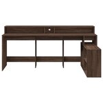 Bureau table poste de travail meuble d'ordinateur informatique étude et lumières LED chêne bois d'ingénierie brun 02_0023791