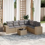 vidaXL Salon de jardin avec coussins 7 Pièces beige résine tressée