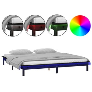 vidaXL Cadre de lit à LED sans matelas noir 160x200 cm bois massif