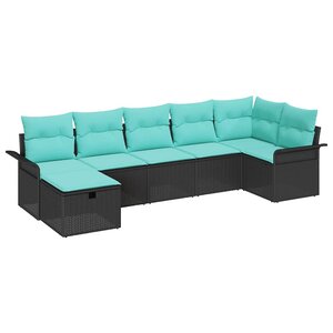vidaXL Ensemble de canapé de jardin 7 Pièces Noir et turquoise polyrotin