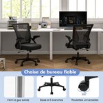 Chaise de bureau ergonomique chaise de travail pivotante réglable avec accoudoirs rabattables dossier à bascule à 30° noir 20_0008074