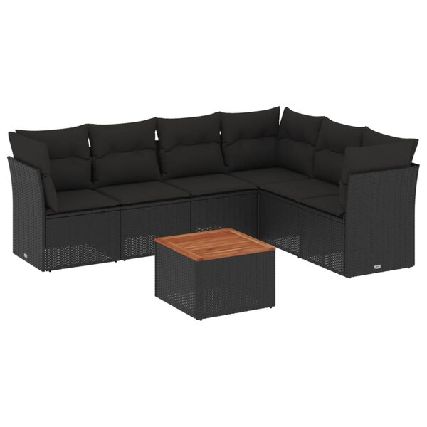 vidaXL Salon de jardin 7 Pièces avec coussins noir résine tressée