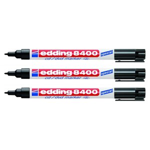Marqueur Permanent cd/ dvd 8400 pointe ogive 1 mm noir x 3 EDDING