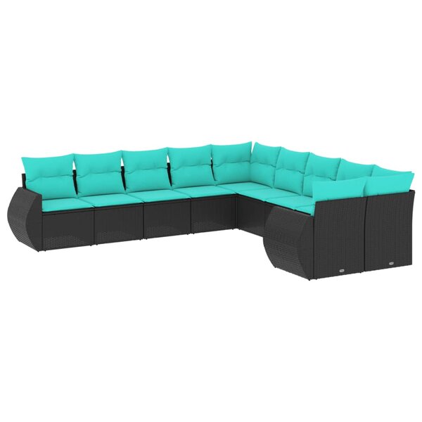 vidaXL Salon de jardin 10 Pièces avec coussins noir résine tressée