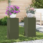 vidaXL Supports pour plantes 2 Pièces Vert olive 24 x 24 x 55 cm Acier